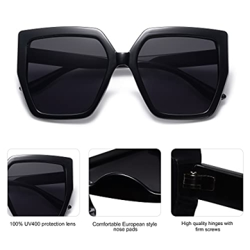 SOJOS Horned Rim Thick Sunglasses for Women Trendy Oversized Black Modern Hipster Fashion Shades SJ2161 with Black Frame/Grey Lens