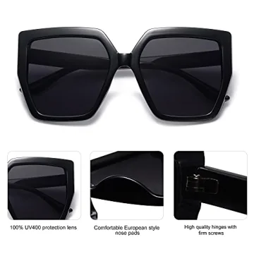 SOJOS Horned Rim Thick Sunglasses for Women Trendy Oversized Black Modern Hipster Fashion Shades SJ2161 with Black Frame/Grey Lens
