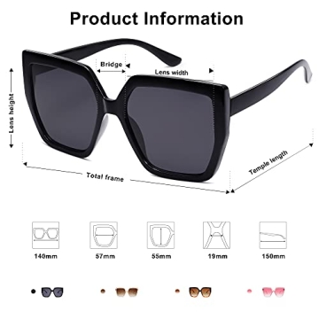 SOJOS Horned Rim Thick Sunglasses for Women Trendy Oversized Black Modern Hipster Fashion Shades SJ2161 with Black Frame/Grey Lens