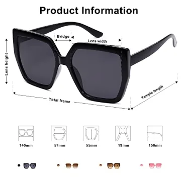 SOJOS Horned Rim Thick Sunglasses for Women Trendy Oversized Black Modern Hipster Fashion Shades SJ2161 with Black Frame/Grey Lens
