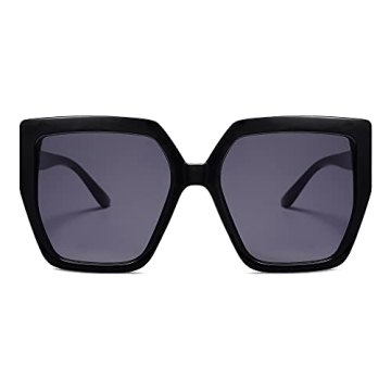 SOJOS Horned Rim Thick Sunglasses for Women Trendy Oversized Black Modern Hipster Fashion Shades SJ2161 with Black Frame/Grey Lens