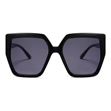 SOJOS Horned Rim Thick Sunglasses for Women Trendy Oversized Black Modern Hipster Fashion Shades SJ2161 with Black Frame/Grey Lens