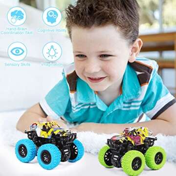 M SANMERSEN 2 Pack 360° Rotating Monster Truck Toys for 3-5 Year Old Boys and Girls - Toddler Car Toys Gifts