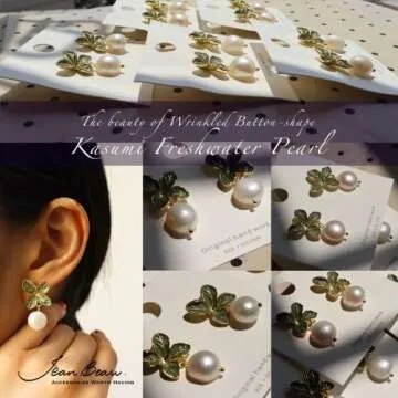 JeanBeau Enamel Green Four Leaf Stud Pearl Dangle Earrings for women Cute Dainty Wrinkled Kasumi White Freshwater Pearl Drop Dangling Spring Formal Jewelry Gift