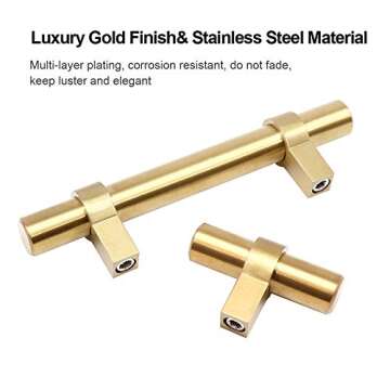 SUNRIVER 24 Hollow Pack Brushed Brass Kitchen Cabinet Handles,12pcs Gold Hardware Drawer Bar Pulls 5" and 12pcs Cupboard Bathroom Stainless Steel 2" Door Handles Pulls for Cabinets