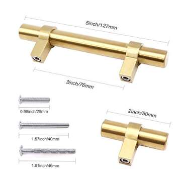 SUNRIVER 24 Hollow Pack Brushed Brass Kitchen Cabinet Handles,12pcs Gold Hardware Drawer Bar Pulls 5" and 12pcs Cupboard Bathroom Stainless Steel 2" Door Handles Pulls for Cabinets