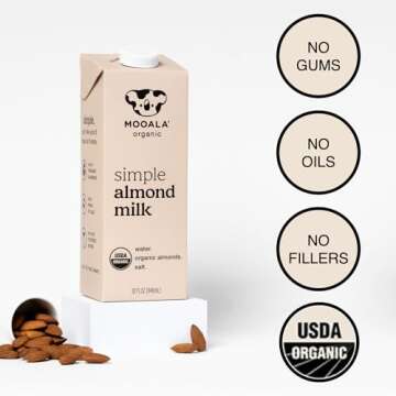 Mooala Organic Simple Almond Milk, 32oz - 3 Ingredient, Shelf Stable, No Gums, No Oils, No Fillers, ...