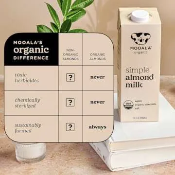 Mooala Organic Simple Almond Milk, 32oz - 3 Ingredient, Shelf Stable, No Gums, No Oils, No Fillers, Unsweetened, Non-GMO, No Additives, Dairy Free Plant Based Milk, 6 pack