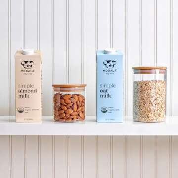 Mooala Organic Simple Almond Milk, 32oz - 3 Ingredient, Shelf Stable, No Gums, No Oils, No Fillers, Unsweetened, Non-GMO, No Additives, Dairy Free Plant Based Milk, 6 pack