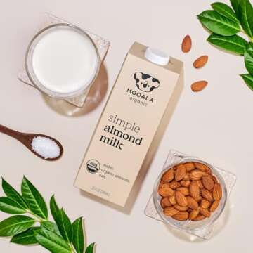 Mooala Organic Simple Almond Milk, 32oz - 3 Ingredient, Shelf Stable, No Gums, No Oils, No Fillers, Unsweetened, Non-GMO, No Additives, Dairy Free Plant Based Milk, 6 pack