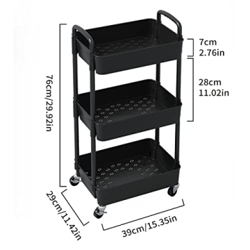 Sywhitta 3-Tier Rolling Utility Cart for Home & Office