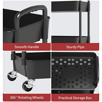 Sywhitta 3-Tier Rolling Utility Cart for Home & Office