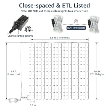 Lighting EVER LED Fairy Curtain Lights - 10x10 ft