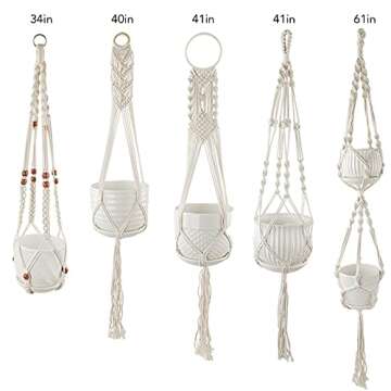 Whonline 5pcs Macrame Plant Hanger, Hanging Planters for Indoor Plants, Cotton Crochet Hanging Plant...