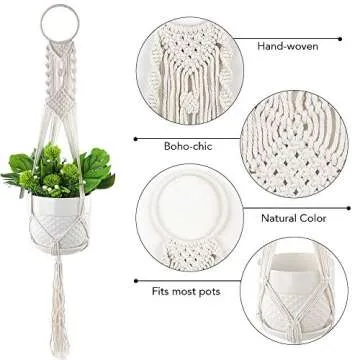Whonline 5pcs Macrame Plant Hanger, Hanging Planters for Indoor Plants, Cotton Crochet Hanging Plant Holder for Boho Home Decor, Flower Pot with 5pcs Hooks 5 Sizes (34in-61in)