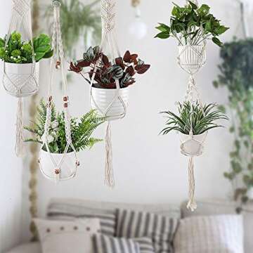 Whonline 5pcs Macrame Plant Hanger, Hanging Planters for Indoor Plants, Cotton Crochet Hanging Plant Holder for Boho Home Decor, Flower Pot with 5pcs Hooks 5 Sizes (34in-61in)