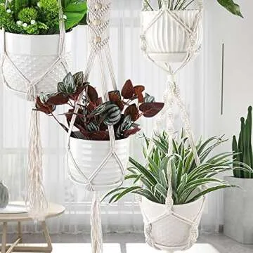 Whonline 5pcs Macrame Plant Hanger, Hanging Planters for Indoor Plants, Cotton Crochet Hanging Plant Holder for Boho Home Decor, Flower Pot with 5pcs Hooks 5 Sizes (34in-61in)