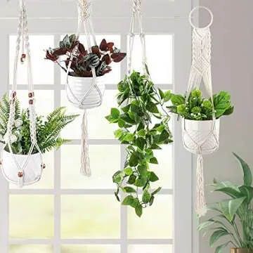 Whonline 5pcs Macrame Plant Hanger, Hanging Planters for Indoor Plants, Cotton Crochet Hanging Plant Holder for Boho Home Decor, Flower Pot with 5pcs Hooks 5 Sizes (34in-61in)