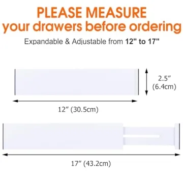 Ryqtop Bamboo Drawer Dividers Organizers, Kitchen Drawer Organizer, Adjustable Drawer Divider for Clothes, Kitchen, Dresser, Bedroom, Bathroom and Office, 4-Pack (White, 12-17 IN)