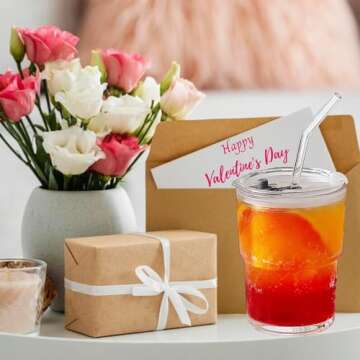 Olvini 13oz Glass Tumbler with Glass Straw and Lid, Iced Coffee Cups Reusable, Water Cup, Coffee Tumbler, Glass Coffee Mugs, Drinking Glass Cups (Clear)