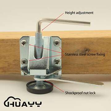 HUAYY Heavy Duty Furniture Leveler Legs 2 Inch Height Adjustable feet and Hexagon Nuts Lock(4 Pack)