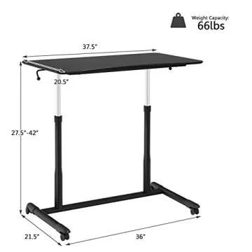 Tangkula Mobile Standing Desk Computer Desk, Height Adjustable Stand Up Desk with 4 Wheels, Rolling Compact Standing Desk with Steel Frame, MDF PVC Tabletop, Ideal for Home Office (Black)