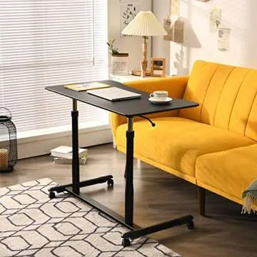 Tangkula Mobile Standing Desk Computer Desk, Height Adjustable Stand Up Desk with 4 Wheels, Rolling Compact Standing Desk with Steel Frame, MDF PVC Tabletop, Ideal for Home Office (Black)