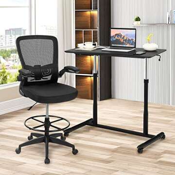 Tangkula Mobile Standing Desk Computer Desk, Height Adjustable Stand Up Desk with 4 Wheels, Rolling Compact Standing Desk with Steel Frame, MDF PVC Tabletop, Ideal for Home Office (Black)
