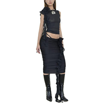 Stylish 3D Floral Tassels Ruffle Sleeveless Shirt