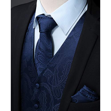 Shop HISDERN Men's Navy Blue Paisley Vest Set