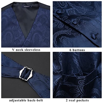 Shop HISDERN Men's Navy Blue Paisley Vest Set