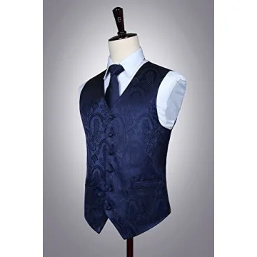 Shop HISDERN Men's Navy Blue Paisley Vest Set