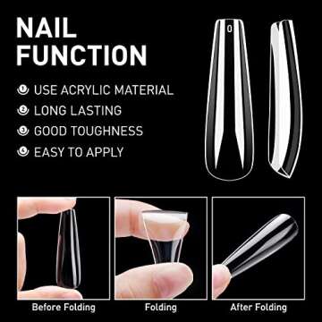 Chameleon Coffin Nail Tips - 300pcs Extra Long Fake Nails Clear Acrylic Nails Trapezoid Shaped Fake Nails False Nail Tips for Press On Nail Extension DIY Manicure Soak Off and DIY Nail Art, 12 Sizes
