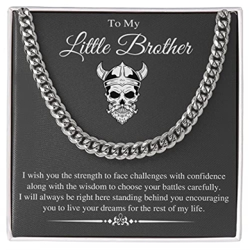VIRAGIL Gifts To My Little Brother I Will Always Be Right Here Link Chain Necklace Gift From Sister Gift From Big Brother Christmas, Birthday Gift Stainless Steel Silver/Standard Box