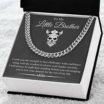 VIRAGIL Gifts To My Little Brother I Will Always Be Right Here Link Chain Necklace Gift From Sister Gift From Big Brother Christmas, Birthday Gift Stainless Steel Silver/Standard Box
