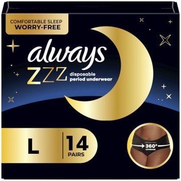 Always ZZZ Overnight Disposable Period Underwear for Women Sz L, 360° Coverage for Worry-Free Night...
