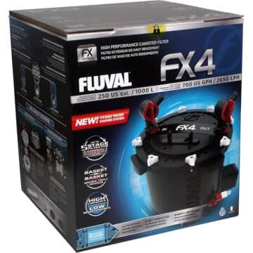Fluval FX4 High Performance Canister Aquarium Filter - Multi-Stage Filtration, Built-In Powered Wate...