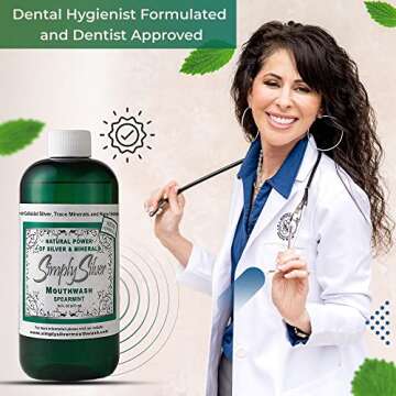 Simply Silver Mouthwash Spearmint Flavor- Nano Hydroxyapatite Formula, All Natural Colloidal Silver Mouthwash Chemical, Alcohol, Fluoride, and BPA Free, 16 oz