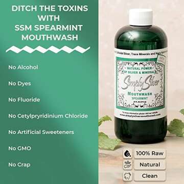 Simply Silver Mouthwash Spearmint Flavor- Nano Hydroxyapatite Formula, All Natural Colloidal Silver Mouthwash Chemical, Alcohol, Fluoride, and BPA Free, 16 oz