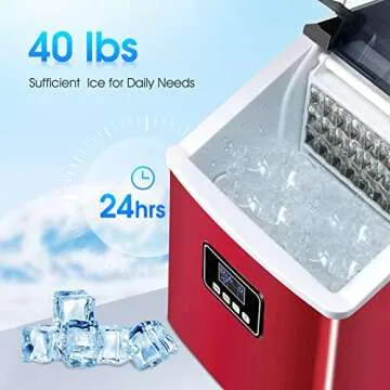 Ice Maker Machine Countertop, 40Lbs/24H Auto Self-Cleaning, 24 pcs Ice Cube in 13 Mins,FREE VILLAGE Portable Compact Ice Cube Maker, with Ice Scoop & Basket, Ideal for Home/Kitchen/Office/Bar, Red