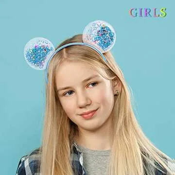ZIRICHER Cat Ears Headband,Bear Headbands Random Delivery, Transparent Quicksand Cat Ear Headbands Cute Hair Hoop Headbands For Girls Party Hair Accessories for Gift