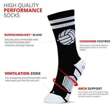 ChalkTalkSPORTS Volleyball Performance Crew Socks - Classic Ball - Black & White - Volleyball Mid-Calf Socks - Adult