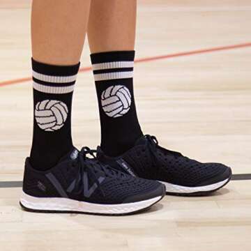 ChalkTalkSPORTS Volleyball Performance Crew Socks - Classic Ball - Black & White - Volleyball Mid-Calf Socks - Adult