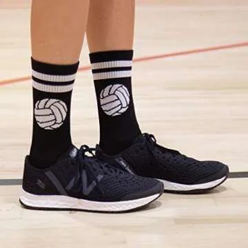 ChalkTalkSPORTS Volleyball Performance Crew Socks - Classic Ball - Black & White - Volleyball Mid-Calf Socks - Adult