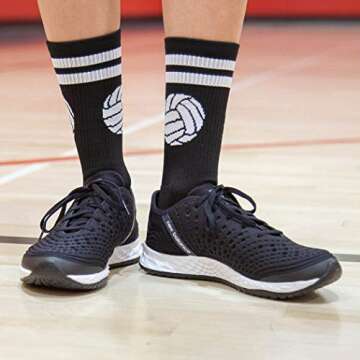 ChalkTalkSPORTS Volleyball Performance Crew Socks - Classic Ball - Black & White - Volleyball Mid-Calf Socks - Adult