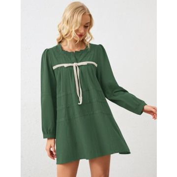 Burtell Flowy Long Puff Sleeve Mini Dress for Women