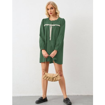 Burtell Flowy Long Puff Sleeve Mini Dress for Women