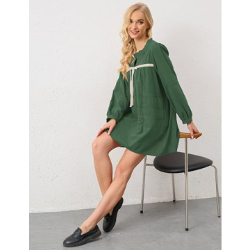 Burtell Flowy Long Puff Sleeve Mini Dress for Women