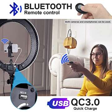 Ring Light with Stand and Phone Holder for iPad, Pixel 19inch LED Selfie Circle Light with Microphon...