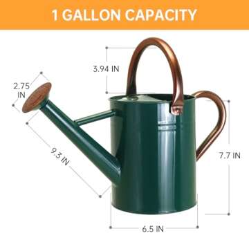 Lechloris Metal Watering Can for Outdoor Plants, 1 Gallon Galvanized Steel Watering Can with Removab...